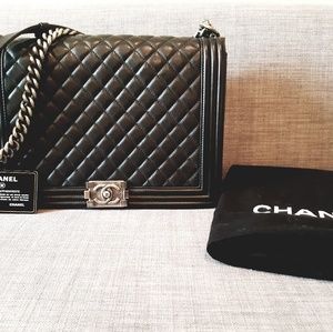 Authentic Chanel Large Quilted Calfskin Boy